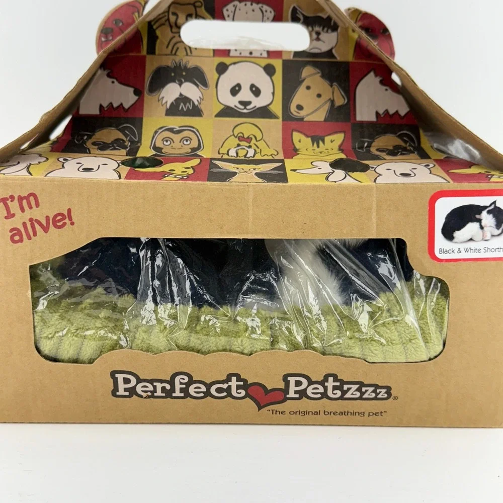 Perfect Petzzz Black and White Shorthair Breathing Plush Cat New in Box 122222